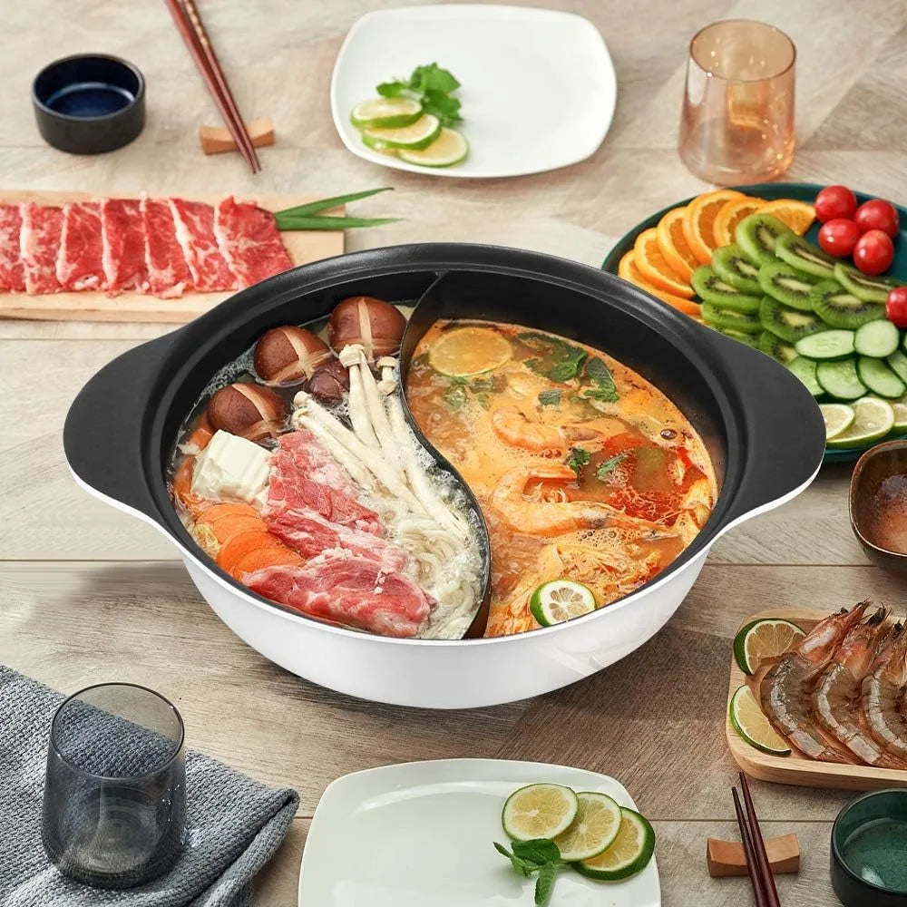 Hot Pot with Divider for Induction Cooker Dual Sided Soup Cookware Two-flavor Chinese Shabu Shabu Pot, 4.5 Quart  Appliances