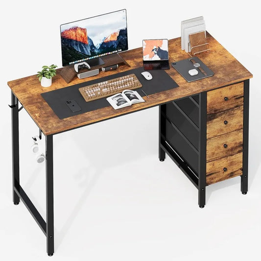 Lufeiya 47 inch Computer Desk with 4 Drawers, Writing Work Study Desk Modern Simple PC Desks