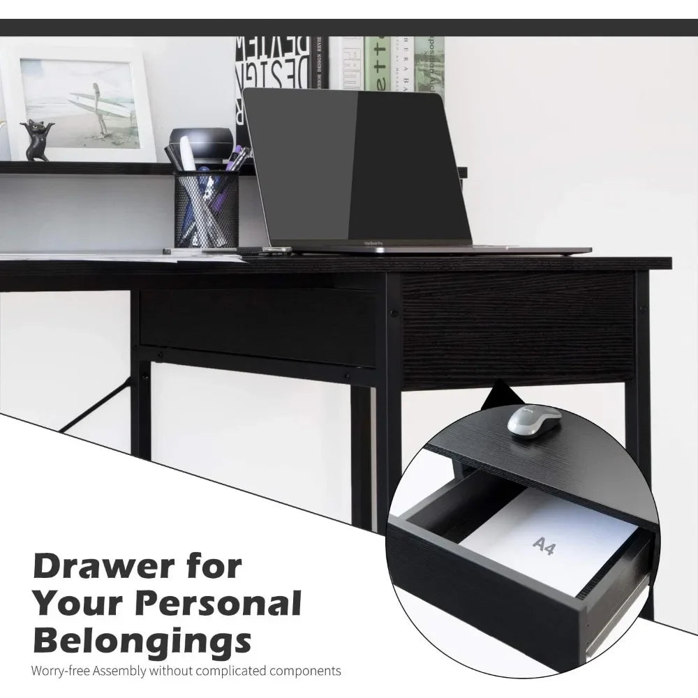 Computer/Office Desk w/ Wooden Drawer, Portable Folding Table