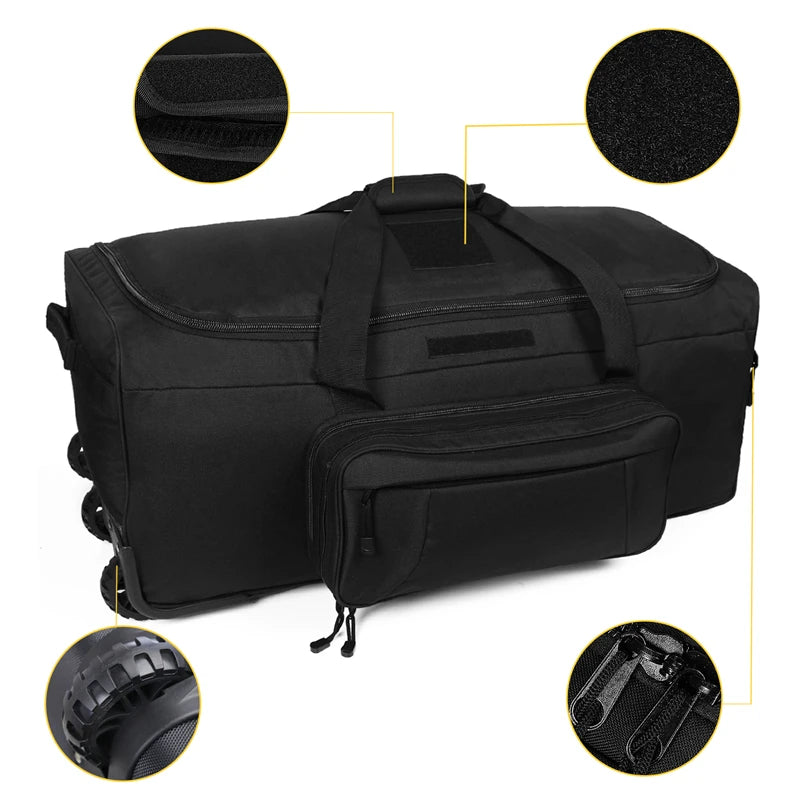 124L Large Capacity Military Tactical Duffel Bag Rolling Luggage for Heavy-Duty Camping Hiking
