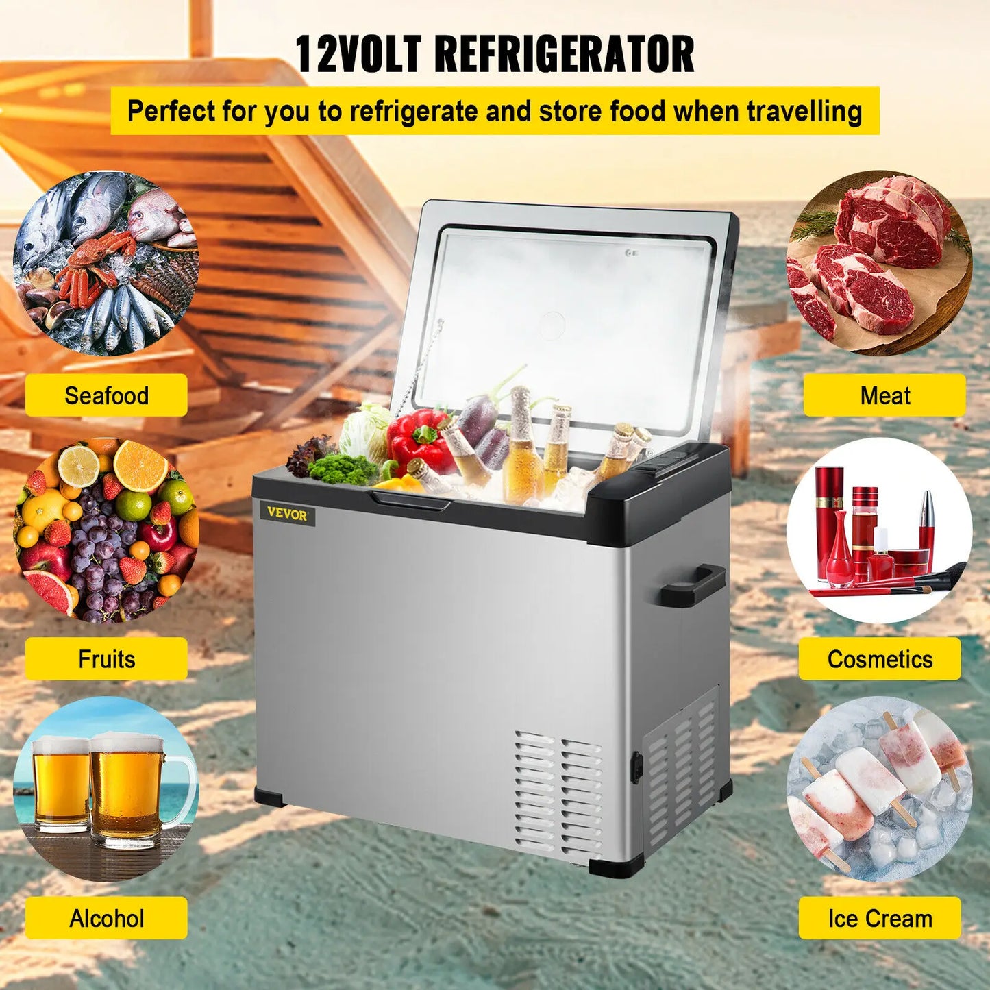 VEVOR 30L 40L 50L Mini Car Refrigerator Portable Fridge Freezer 12/24V DC 110-240 AC
