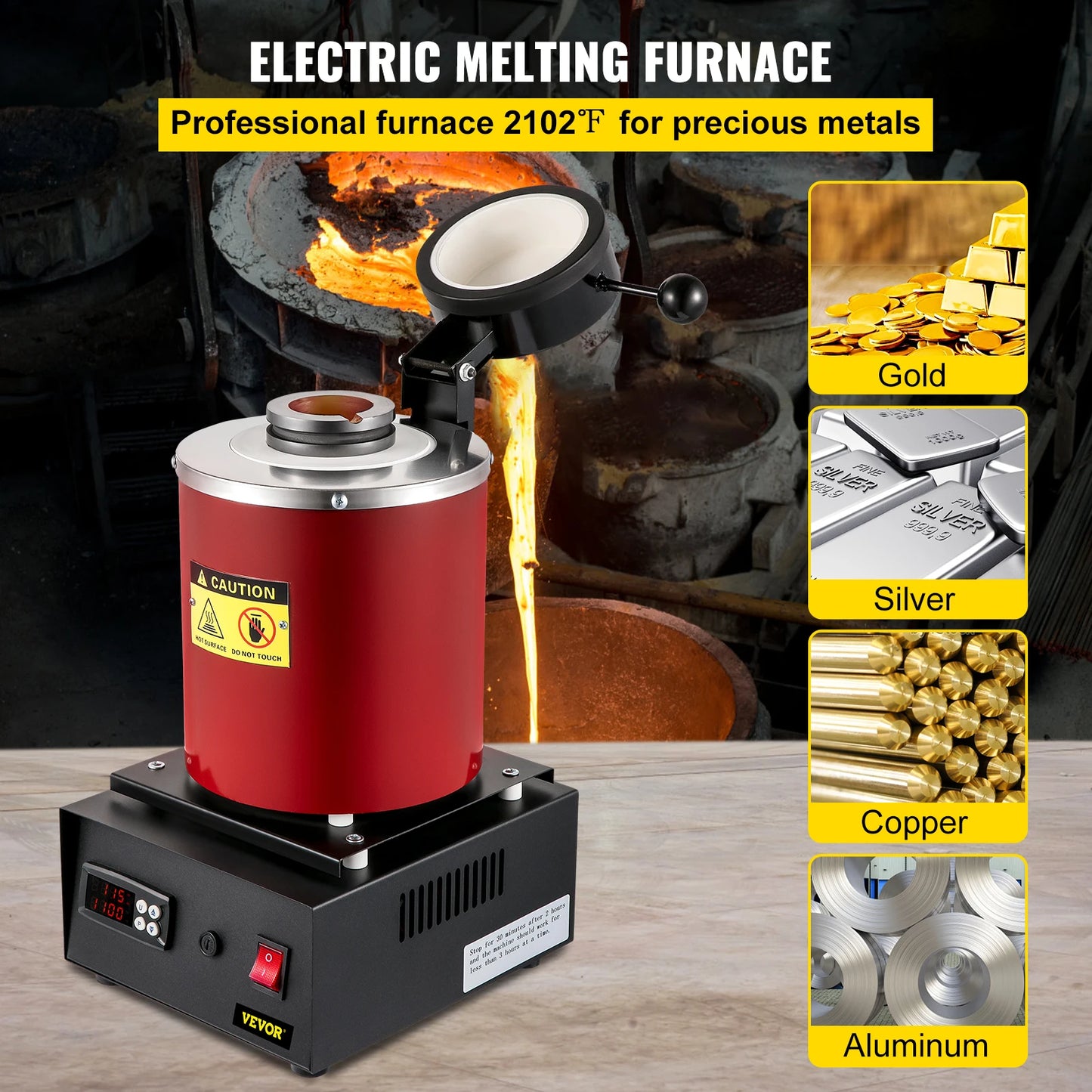 VEVOR Electric Metal Melting Furnace Digital Casting Jewelry Making Tool Gold Silver Crucible Machine
