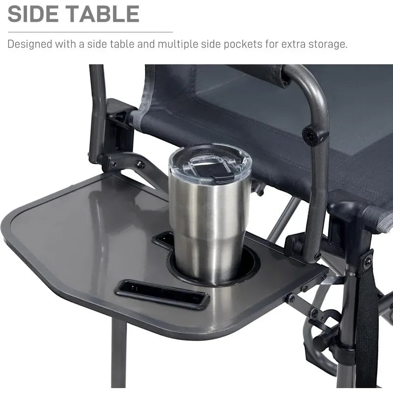 30.7" Seat Height Tall Folding Directors Chair High Foldable Bar Stool/Side Table Supports 350LBS