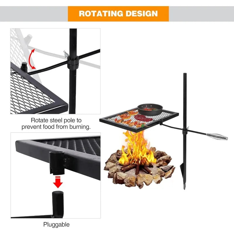 REDCAMP Swivel Campfire Grill Heavy Duty Steel Grate, Over Fire Camp Grill with Carrying Bag - My Store