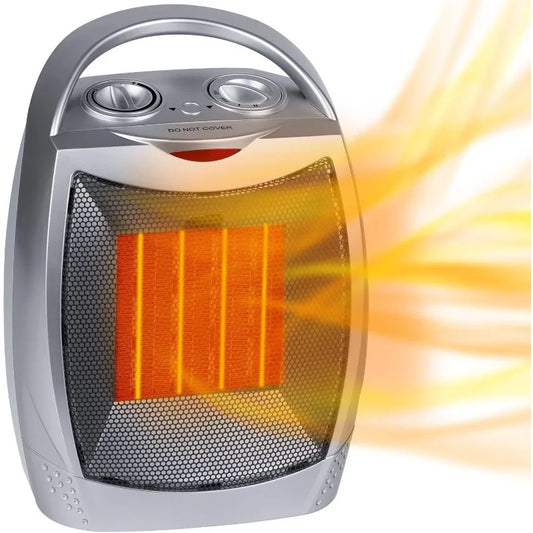 Portable Electric Heater w/Thermostat, Small Desk Ceramic Heater, Black, Silver or Digital