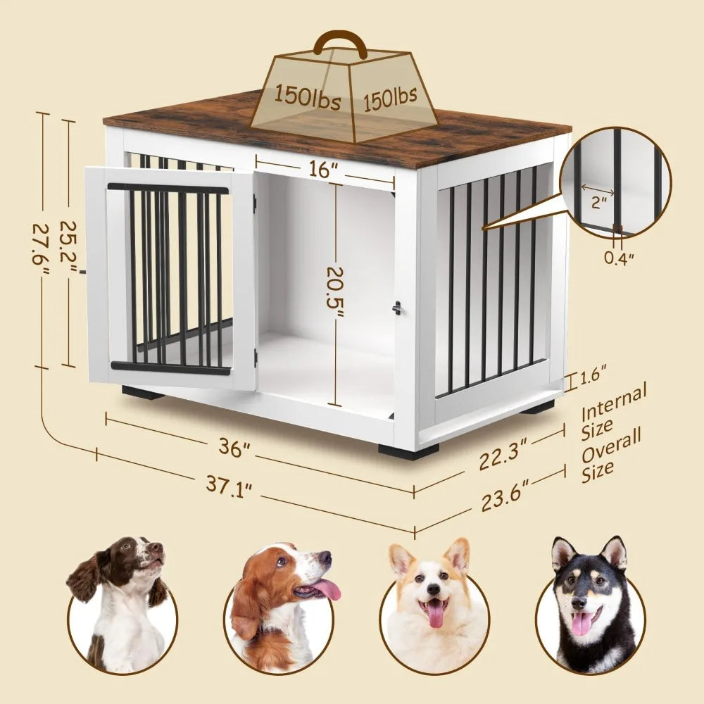 Dog Crate Furniture for Large Dogs Up to 60 lbs. - Kennel w/Wide Table Top & Steel Bars - 37'' Wide