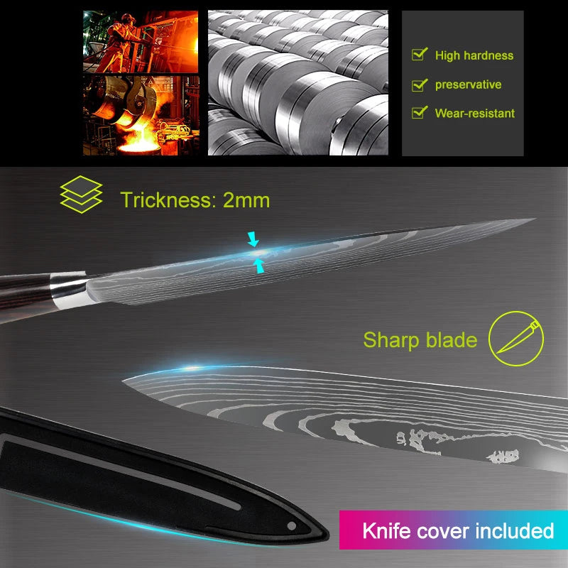 Kitchen Knives 7CR17 440C Stainless Steel Knife Laser Damascus Pattern - My Store