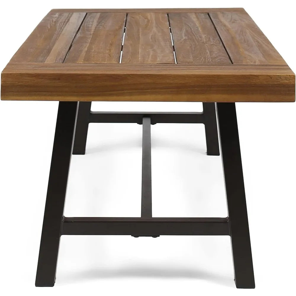 Outdoor Acacia Wood Coffee Table, Sandblast/Rustic Metal desk