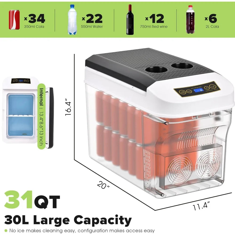 12V 31 Quart Car Refrigerator Portable Electric Cooler and Warmer W/ AC DC Power Cords