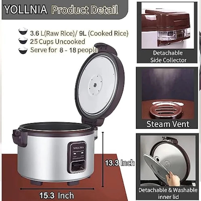 YOLLNIA commercial rice cooker & food warmer | 8.17Qt /45 CUPS Cooked Rice - My Store