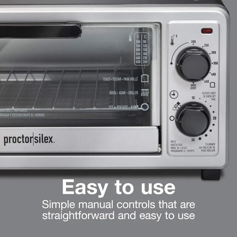 Proctor Silex 4 Slice Countertop Toaster Oven, with Bake, Toast and Broiler,30 min timer and auto-shutoff,