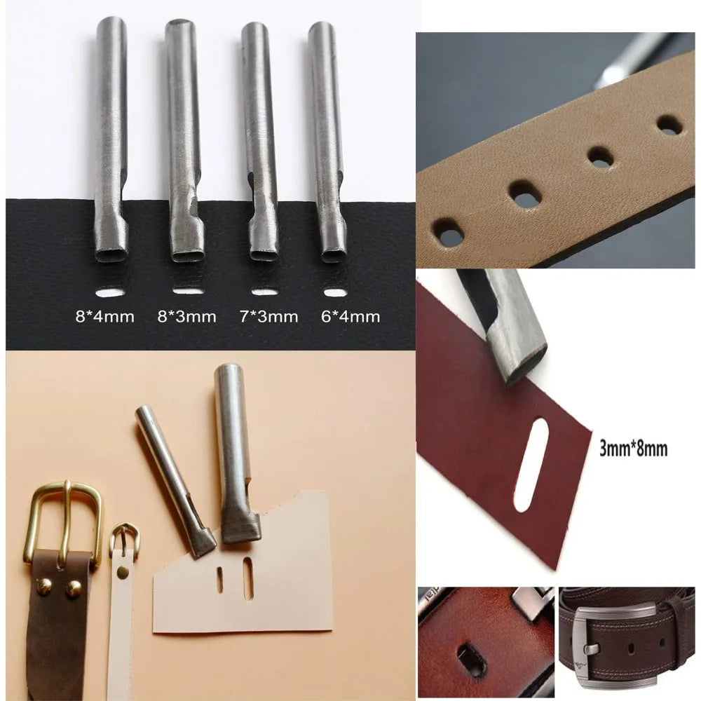 Leather Crafting Kit with Tools, Stamping, Waxed Thread Groover, Awl, and Stitching Supplies
