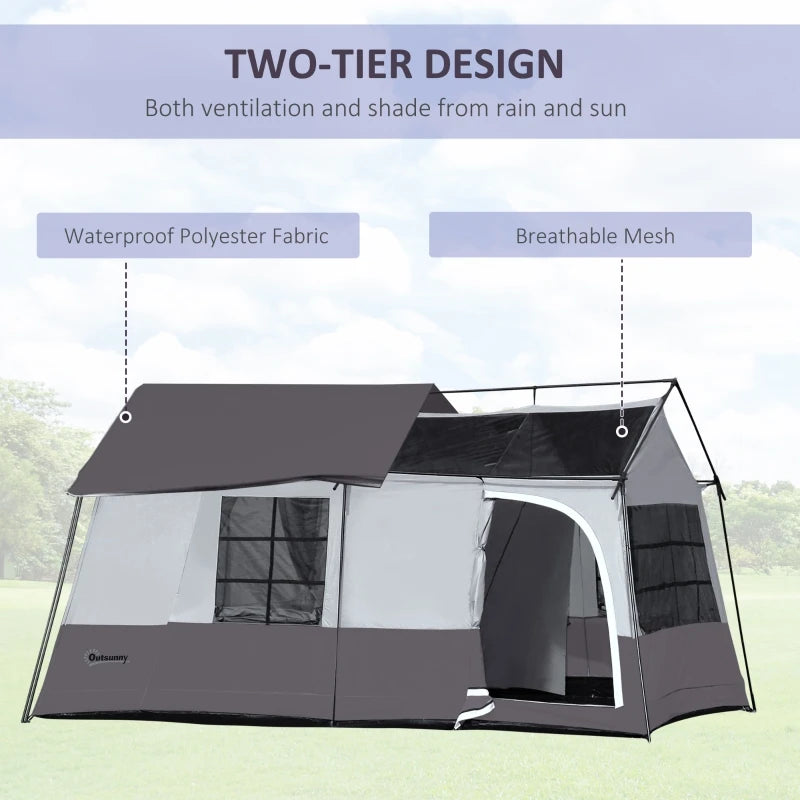 Large camping tent with rain cover and breathable mesh roof, large family pavilion, waterproof sunshade