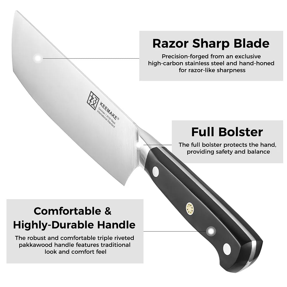KEEMAKE 7 inch Nakiri Knife Stainless Steel Blade Japanese Chef Cleaver - My Store