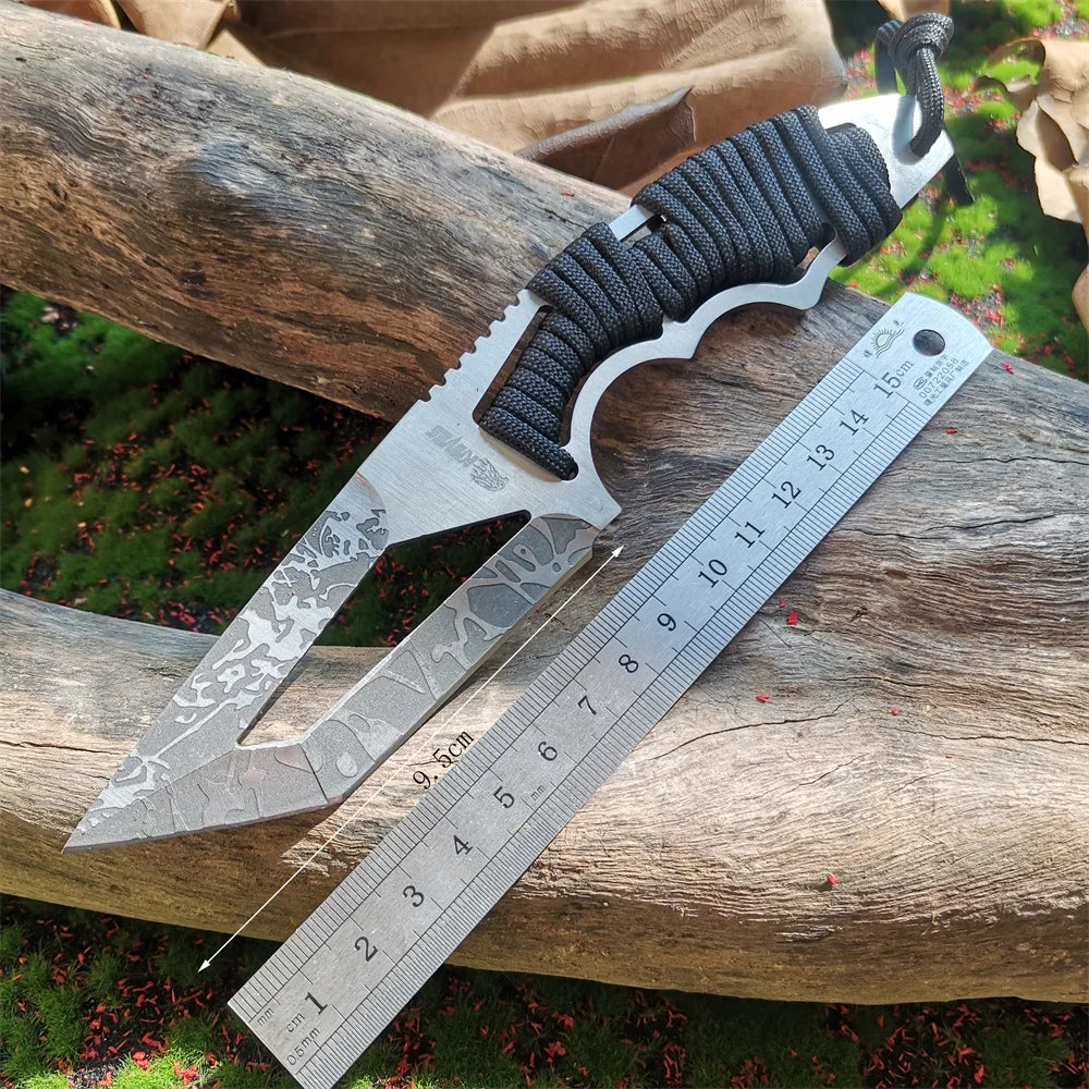 Stonewashed Hunting Knife w/ Sheath, Straight Blade, Sharp, Survival, Tactical w/ Paracord Handle