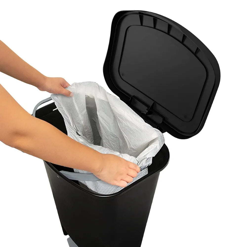 13 Gallon Trash Can | Plastic Kitchen Waste Bin | Hands Free Foot Pedal and Garbage Bag