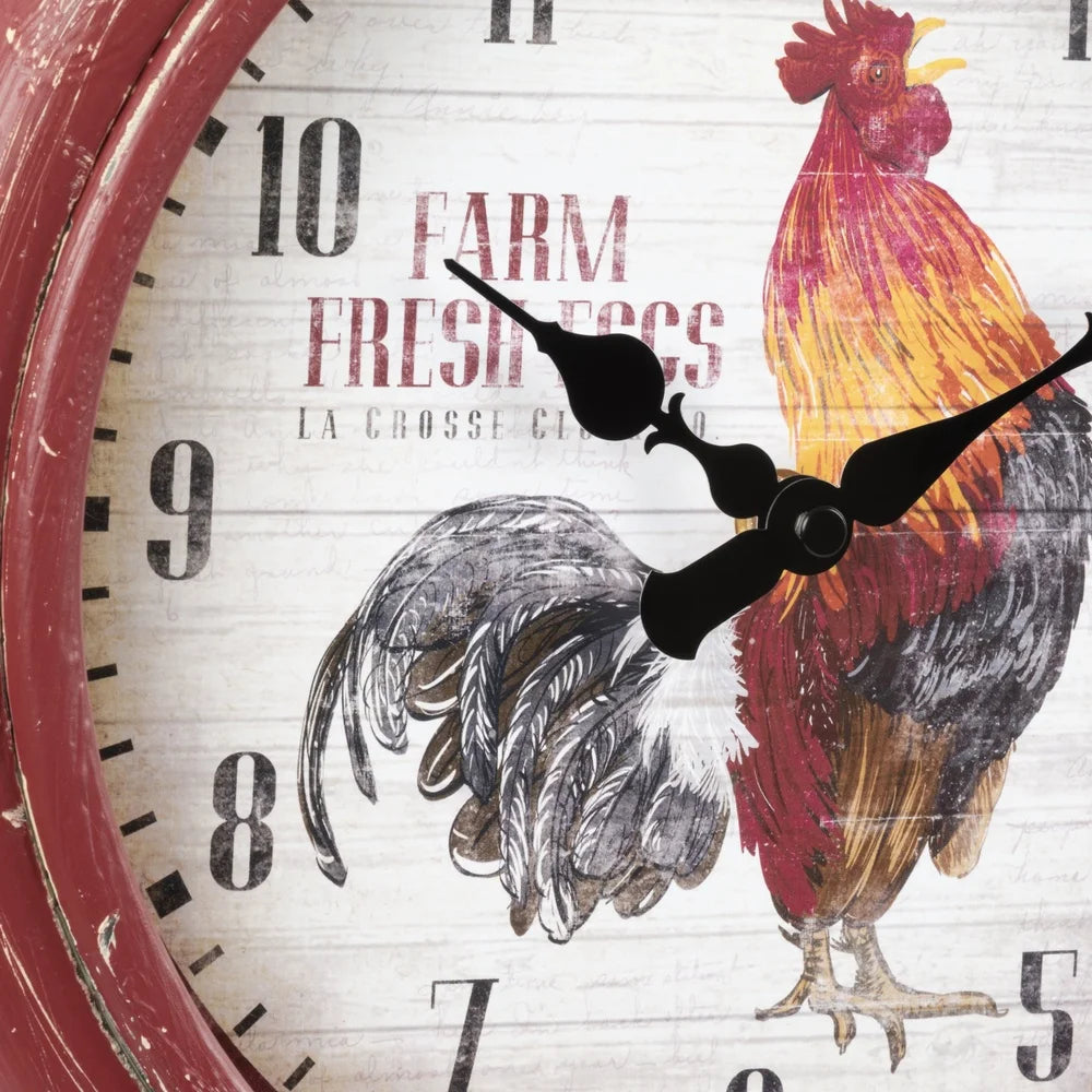 12 Inch Red Rooster Distressed Quartz Analog Wall Clock Kitchen Decor Rustic Clock Battery Operated