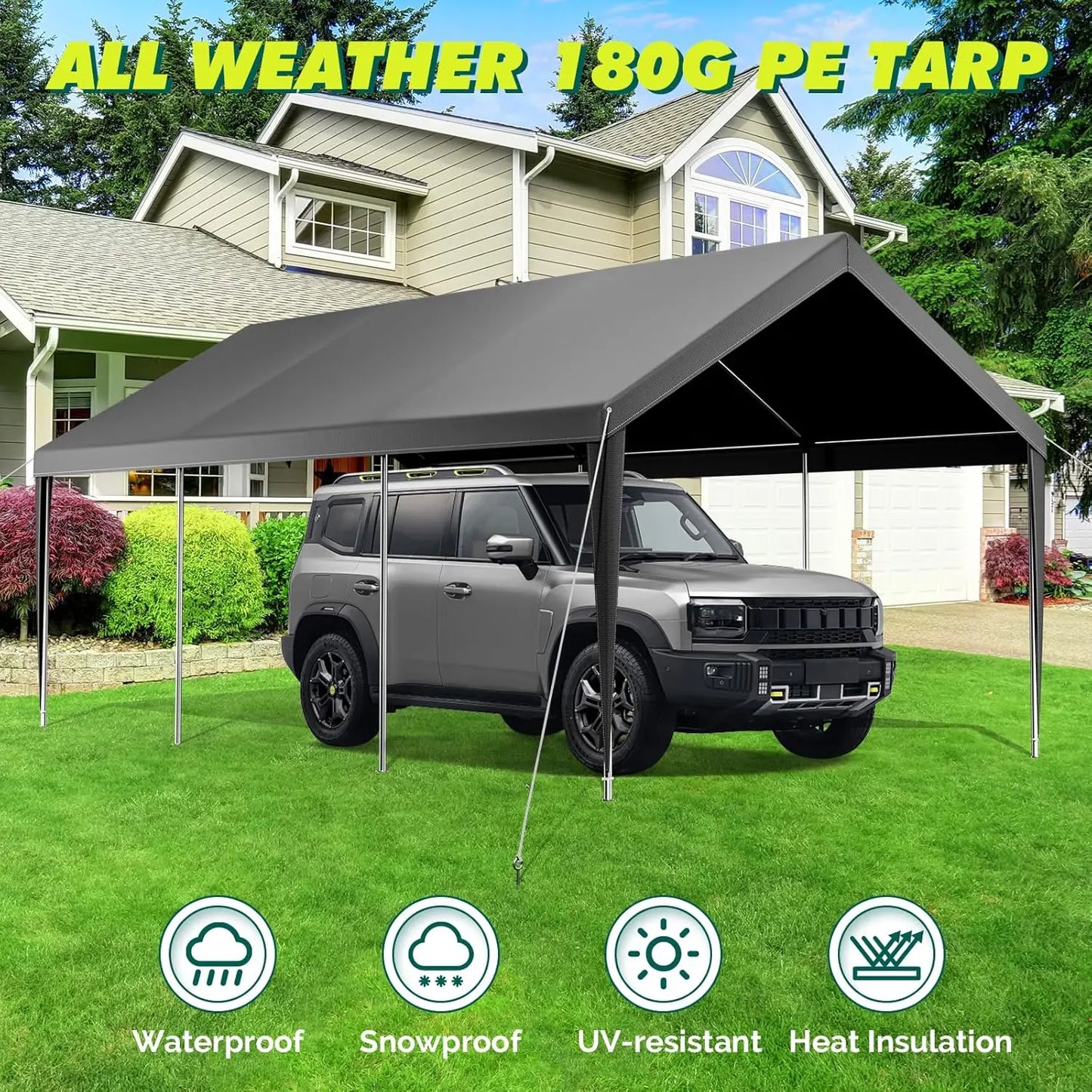 Durable 12x20ft Portable Garage Metal Carport with Galvanized Frame, Waterproof and UV Protection