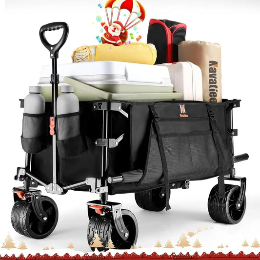 Utility Grocery Wagon With Side Pocket and Brakes Collapsible Folding Wagon Trolley Cart