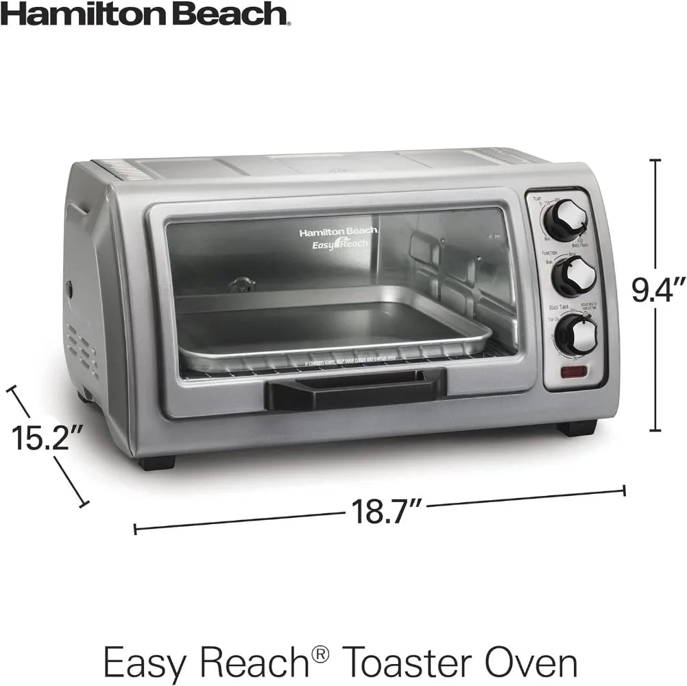 Hamilton Beach 6 Slice Countertop Toaster Oven W/Roll-Top Door, Bake, Broil & Toast, Auto Shutoff, Silver