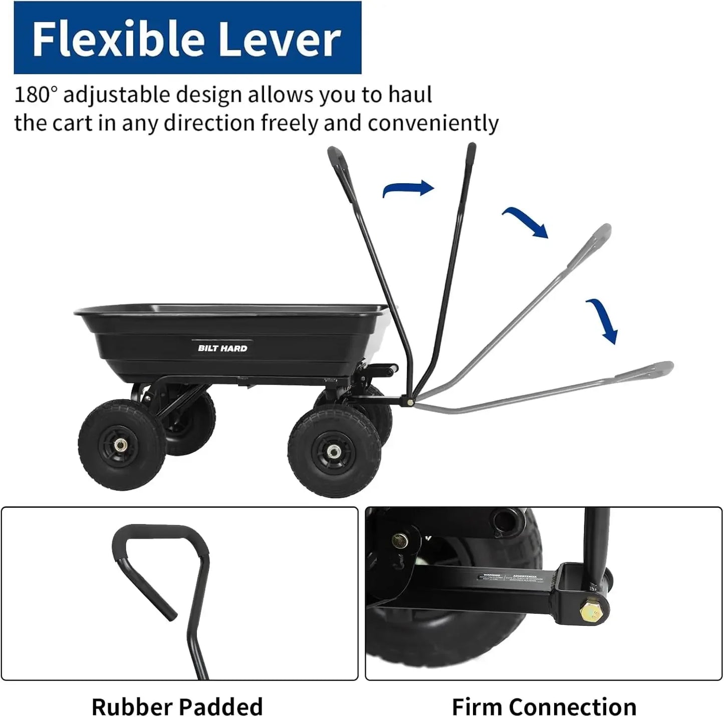 Poly Garden Dump Cart 600 lbs with No Flat Tires, Quick Release, 4 Cu Ft Dump Wagon Heavy Duty