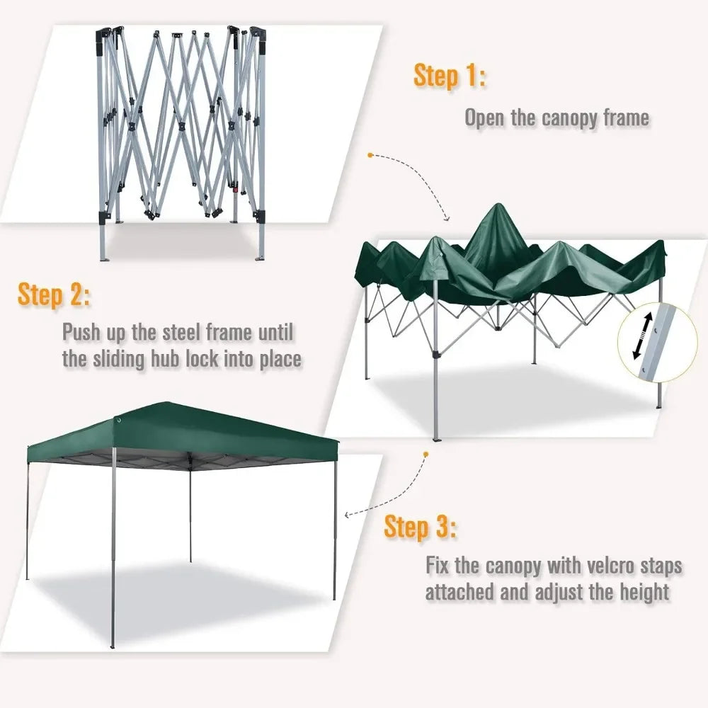 Pop up Canopy 10'x10' Tent Camping Sun Shelter-Series Party Tent, 100 Sq. Ft of Shade (Green)