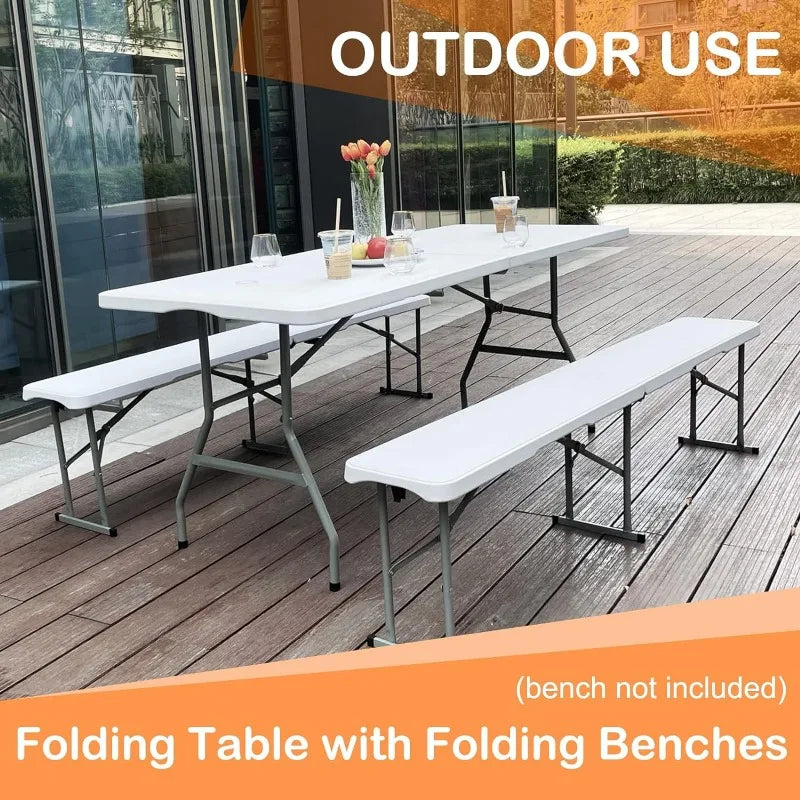 Folding 6ft Table W/Handle White Plastic Banquet Party Dining Picnic Camping Kitchen BBQ Desk