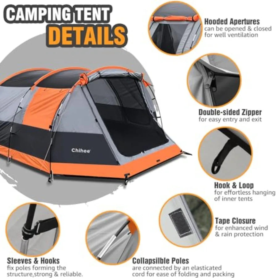 Camping Tents Tunnel Tent 4 Person Family Tents with 2 Doors Extra Weatherproof Outdoor Shelter