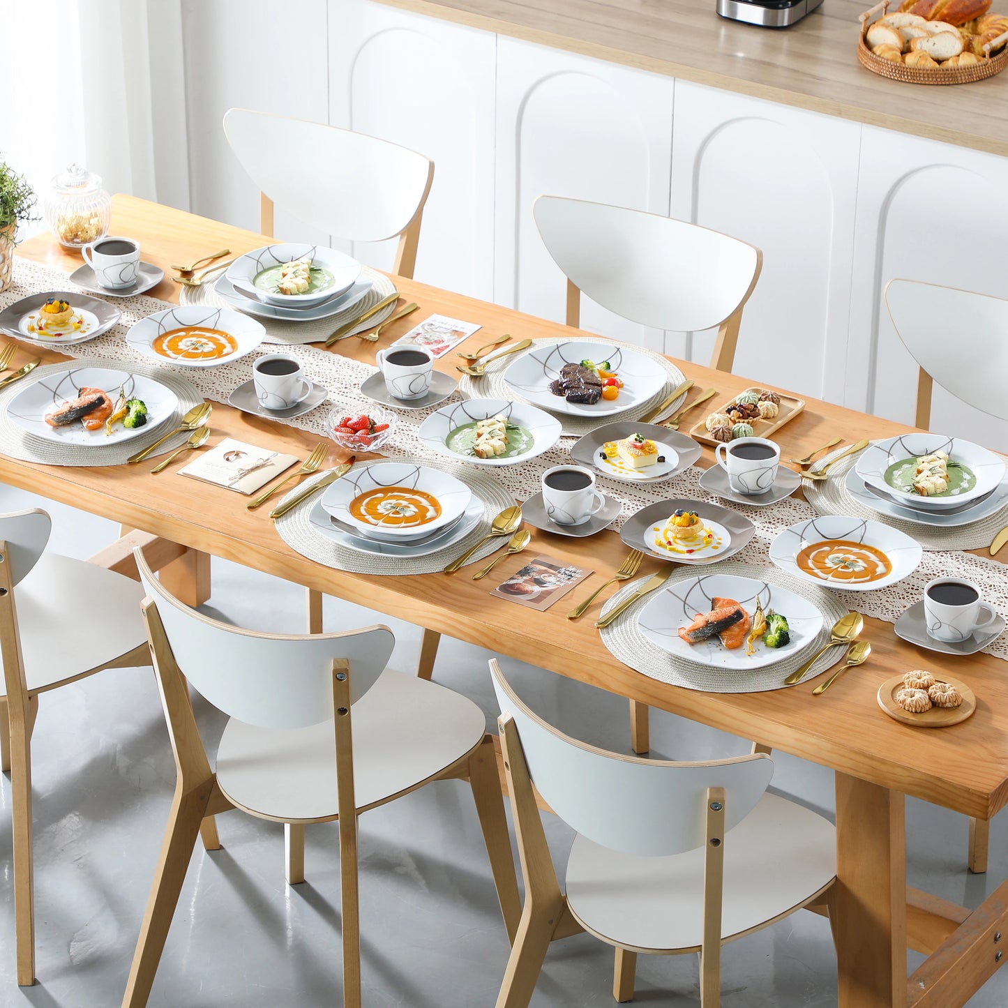 VEWEET 30-Piece Porcelain Ceramic Kitchen Dinner Plate Set with 6pcs each