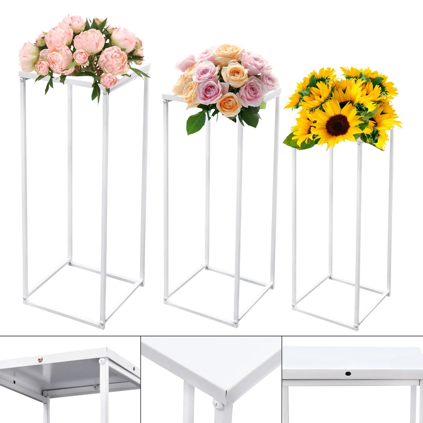 Set of 3 Metal Plant Pot Stand Indoor Flower Display Holder Rack White Set of 3 Metal Plant Stands