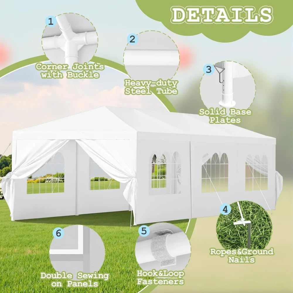 10' × 30' Party Tent Outdoor Tent for Party Rainproof Wedding Tent Event Booth for up to 40 People