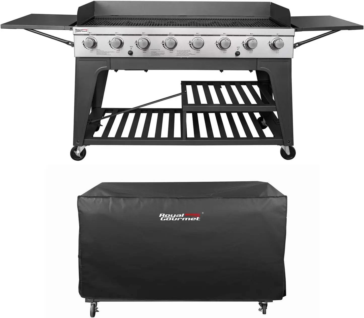 Event 8-Burner BBQ Propane Gas Grill with Cover, Picnic or Camping