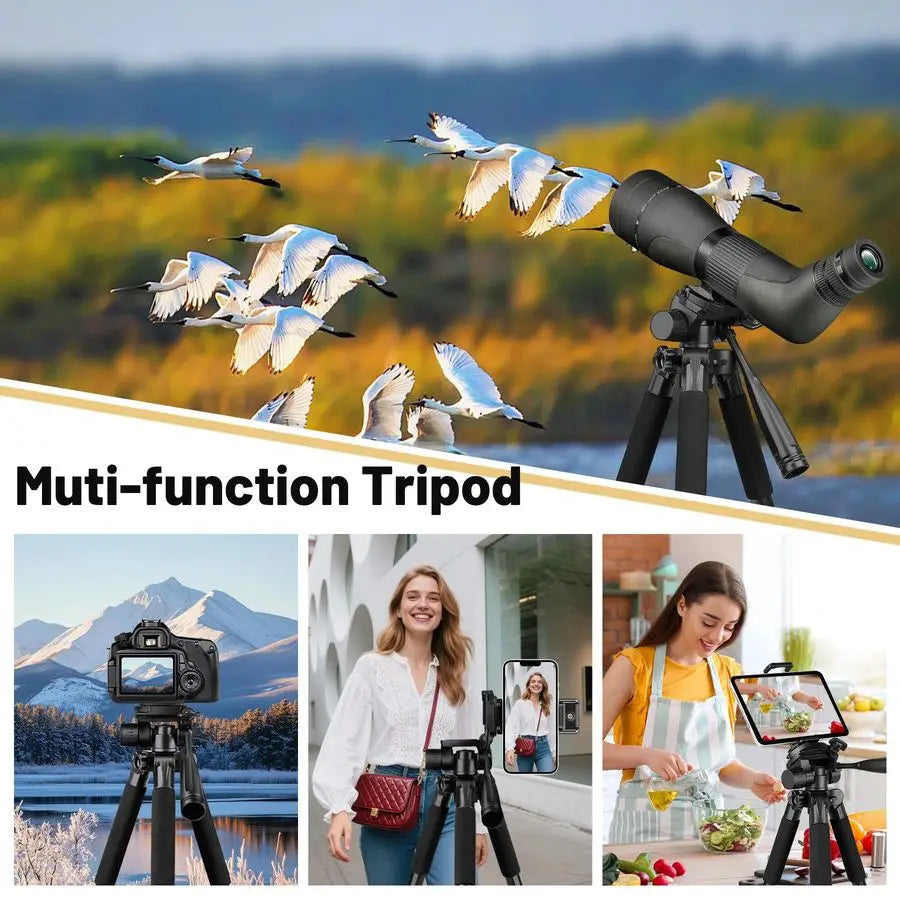 Scope Tripod, 67 Binocular Tripod with Binocular Adapter, 2 QR Plates, Phone Tablet Holder / Bag