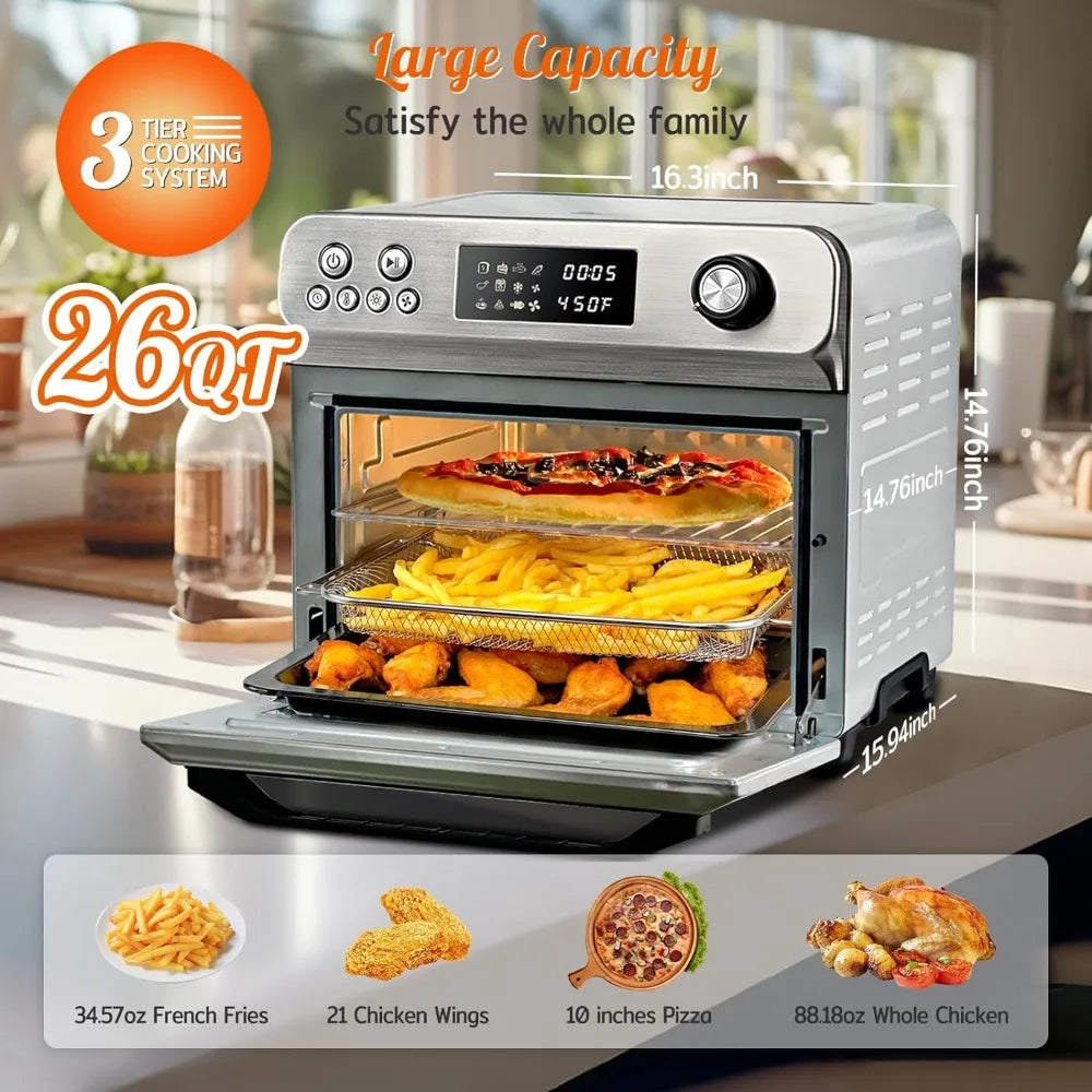26Quart 10-in-1 Large Convection Toaster Oven with LED Display , Stainless Steel 1800W