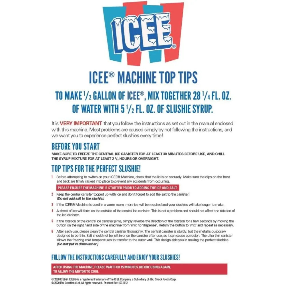 Genuine ICEE Brand Counter-Top Sized ICEE Slushies' Maker Use Pre-Chilled Ingredients with Your Ice!