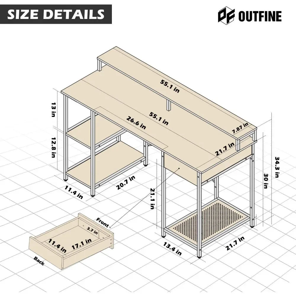 Computer/Office Desk w/ Wooden Drawer, Portable Folding Table