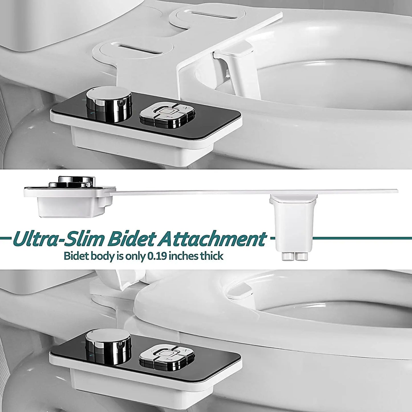 Bidet Toilet Seat Attachment Ultra-thin Non-electric Self-cleaning Dual Nozzles Frontal & Rear Wash Cold