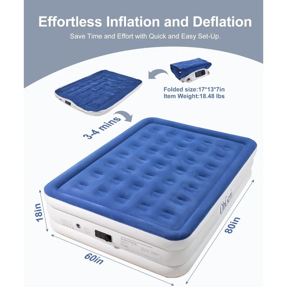 Queen Air Mattress with Built-in Pump,18" Height Foldable Blow Up Air Mattress Raised w/ Carry Bag,