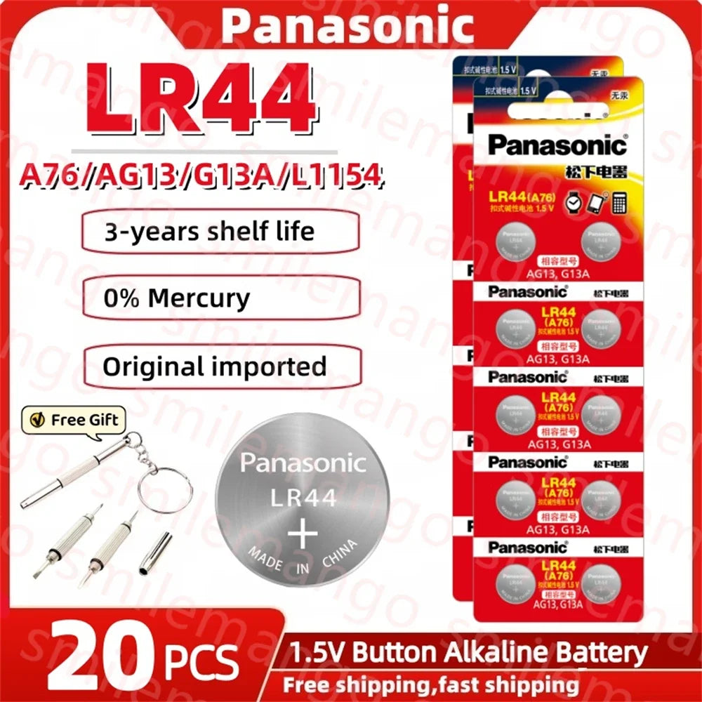 Panasonic 10-100PCS Alkaline Battery LR44 A76 AG13 LR1154 SR44 GP76 1.5V