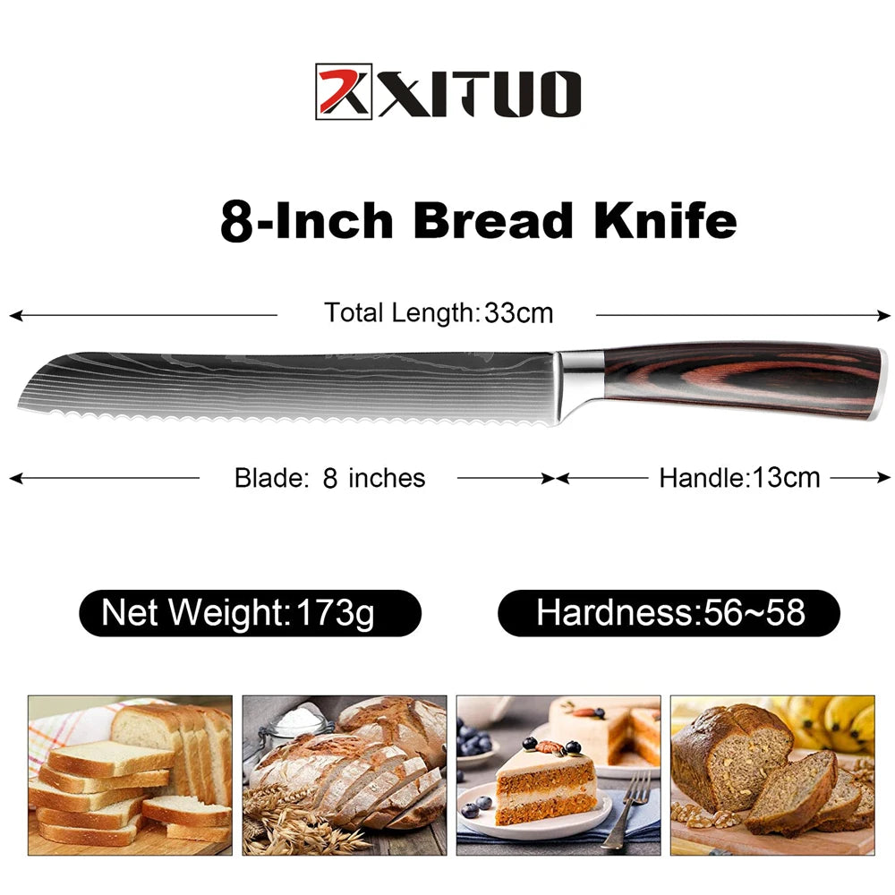 XITUO Chef Bread Knife Serrated Damascus Stainless Steel Blade 8 inch - My Store