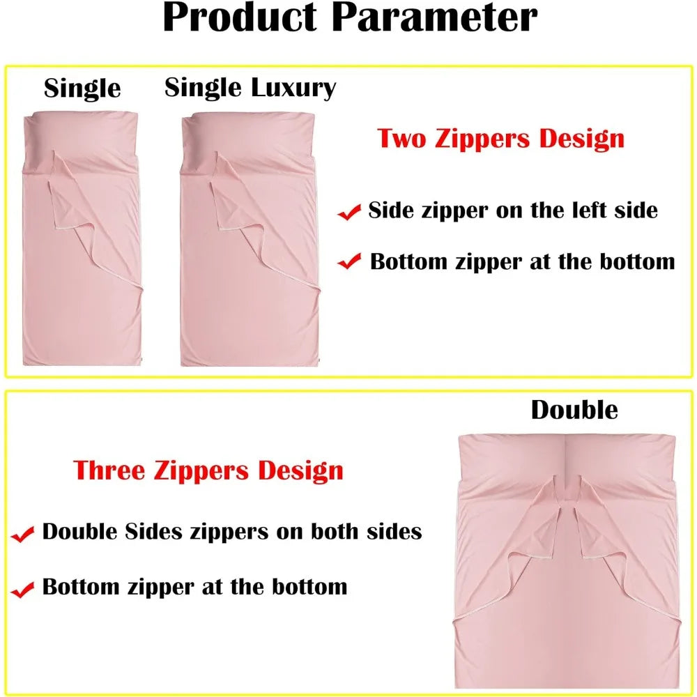Cotton Sleeping Bag Liner with Zipper - 100% Cotton Travel Sheet Sleep Sack Adult