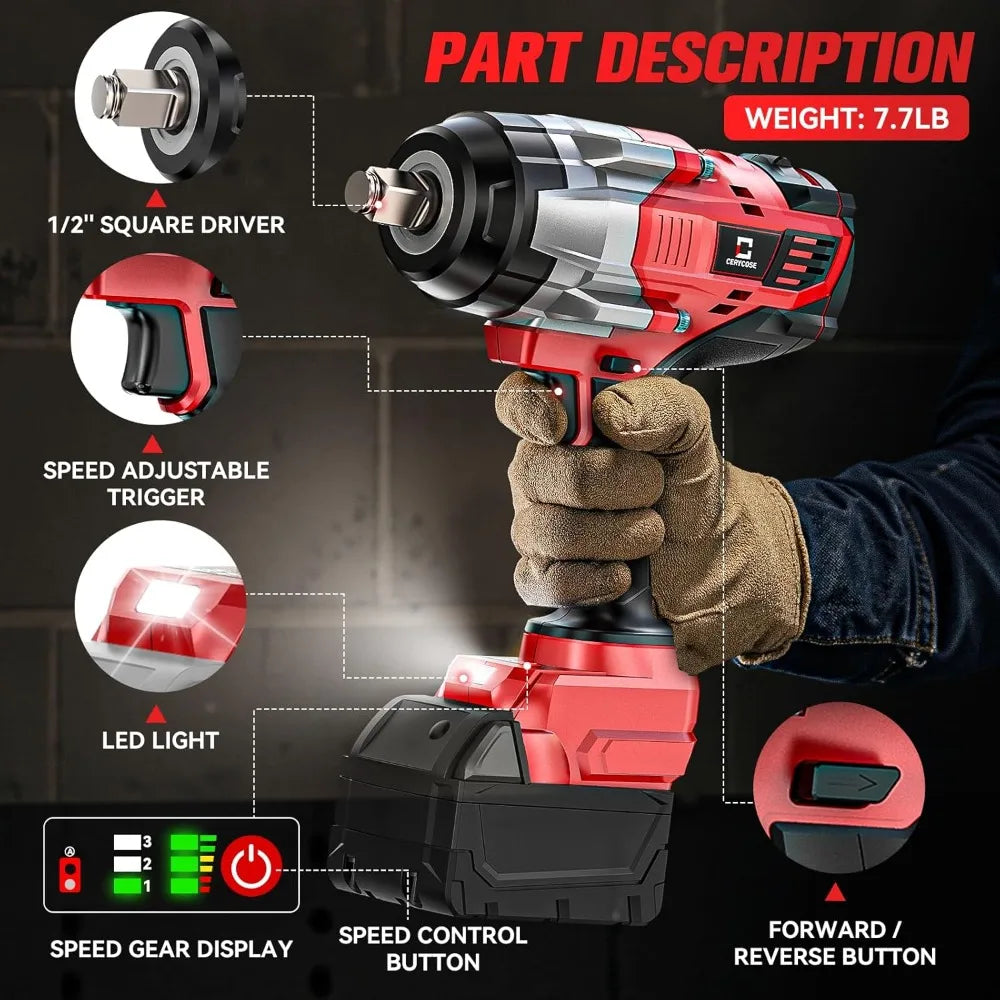 High Quality Cordless Impact Wrench 1/2 inch/Milwaukee 18V Battery/1400 FTLBS High Torque/Heavy Duty