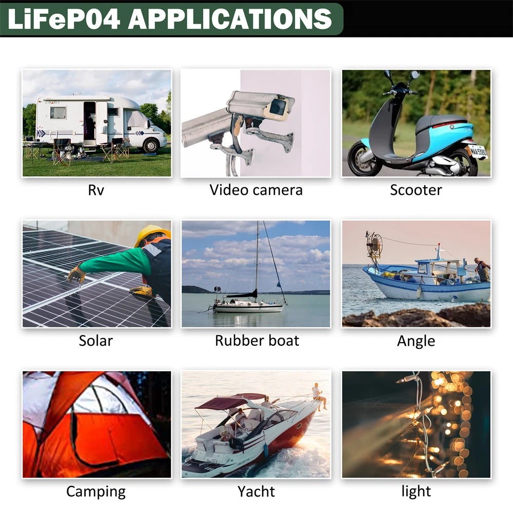 LiFePO4 Battery Cycle Lithium Battery, Built-in BMS, 5000+ Cycles Rechargeable Battery And 10-Year Lifetime