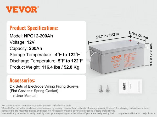 SucceBuy Deep Cycle Battery 12V40/100/200 AH AGM Marine Rechargeable Self-Discharge 400A/800A/1400A