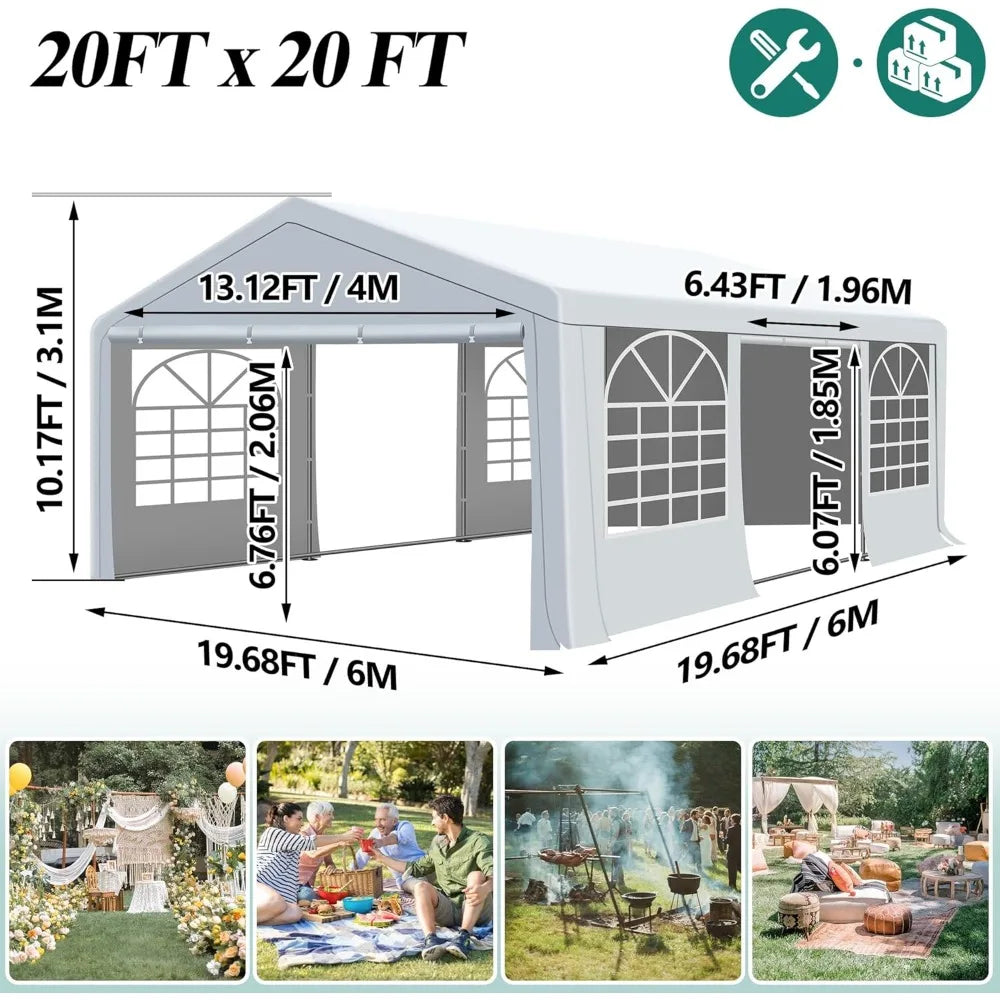 20' x 20' Canopy Party Tent & Carport - Heavy Duty Outdoor Wedding Gazebo w/4 Sand Bags, Shelter