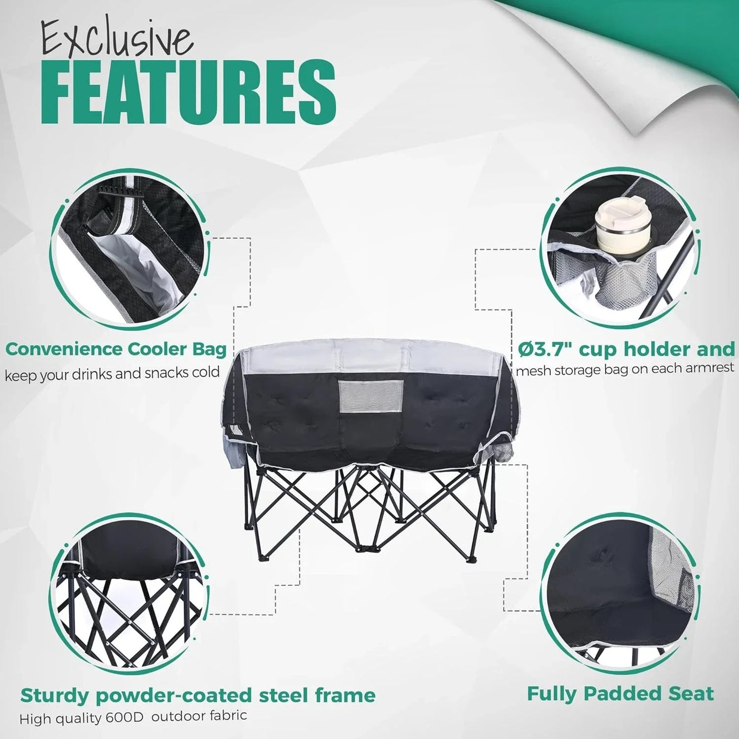 Folding Double Camping Chair, Oversized Loveseat Chair, Heavy Duty Portable/Foldable Lawn Chair