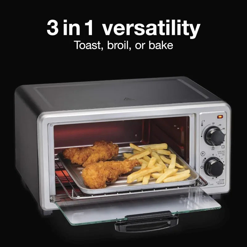 Proctor Silex 4 Slice Countertop Toaster Oven, with Bake, Toast and Broiler,30 min timer and auto-shutoff,