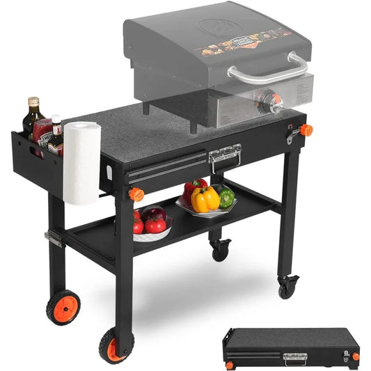 Portable Outdoor Grill Table, Folding Grill Cart, Blackstone Griddle Stand Large Space - My Store