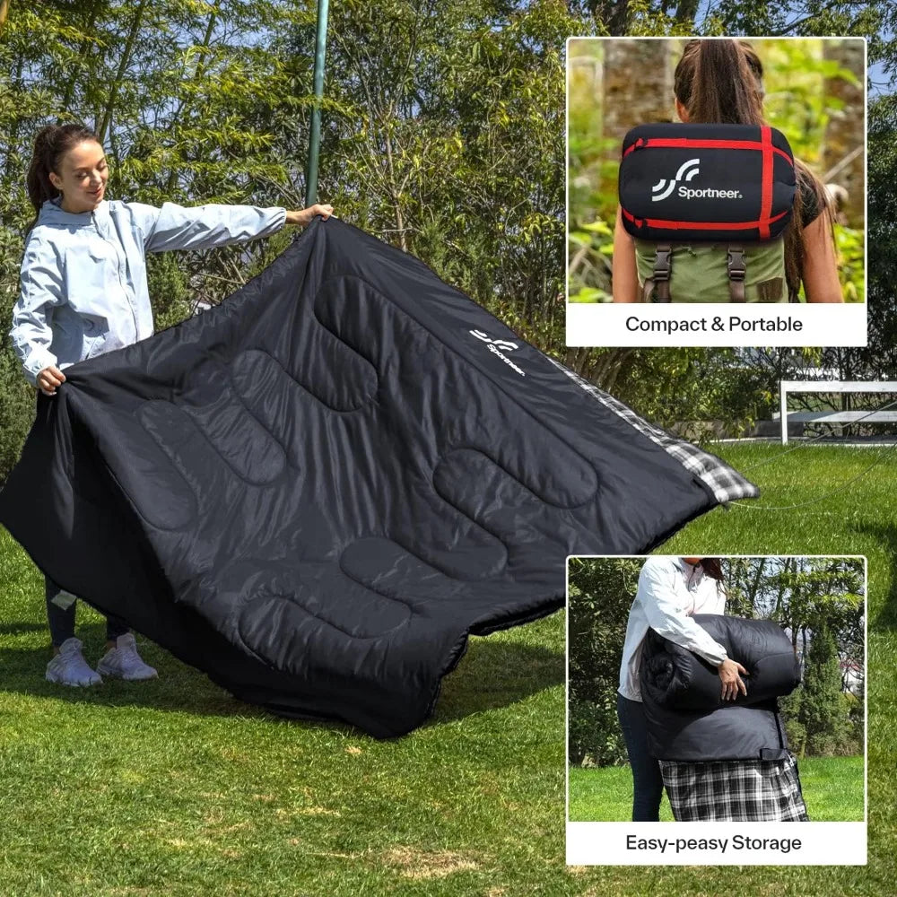 Double Sleeping Bag for Camping: 2 Persons for Adults with 2 Pillows Warm Weather Adult Sleep Bag