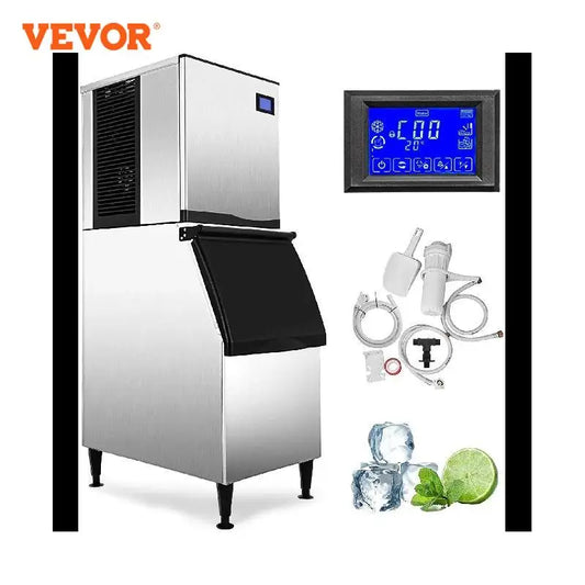 VEVOR 350LBS 550LBS/24Hour Ice Cube Maker Machine 300LBS Storage Cabinet LCD Screen